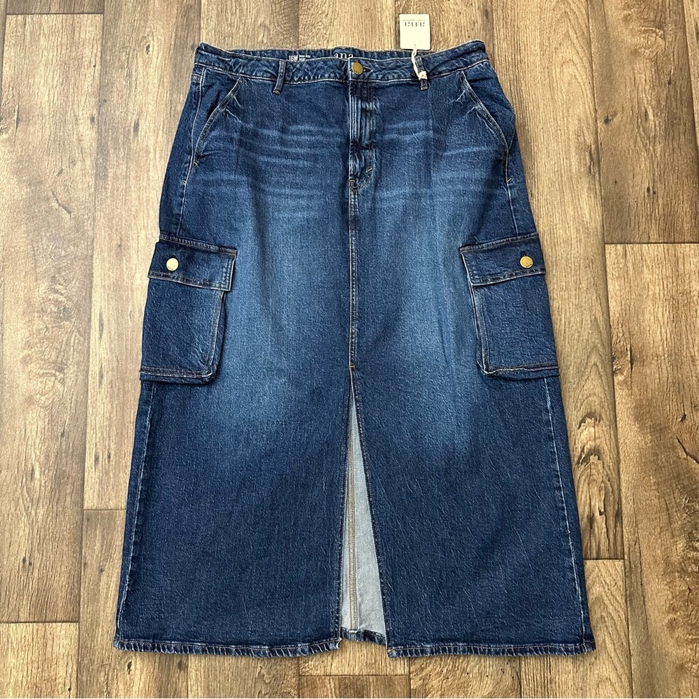 a.n.a. High Rise Cotton Jean Cargo Pocket Skirt Womens Size 16W blue
